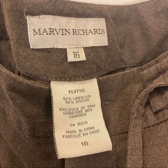 MARVIN RICHARDS Sz 16 Linen Viscose Front & Back Pockets Pants Trousers - Picture 3 of 4